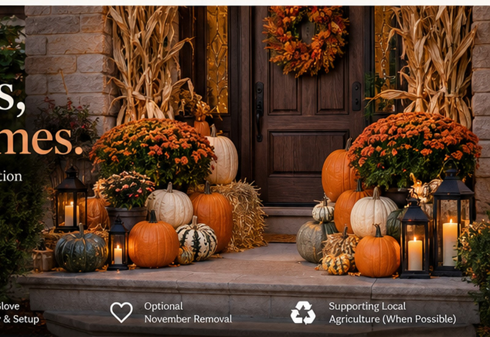 Professionally styled seasonal porch by Niagara PumpkinGuy