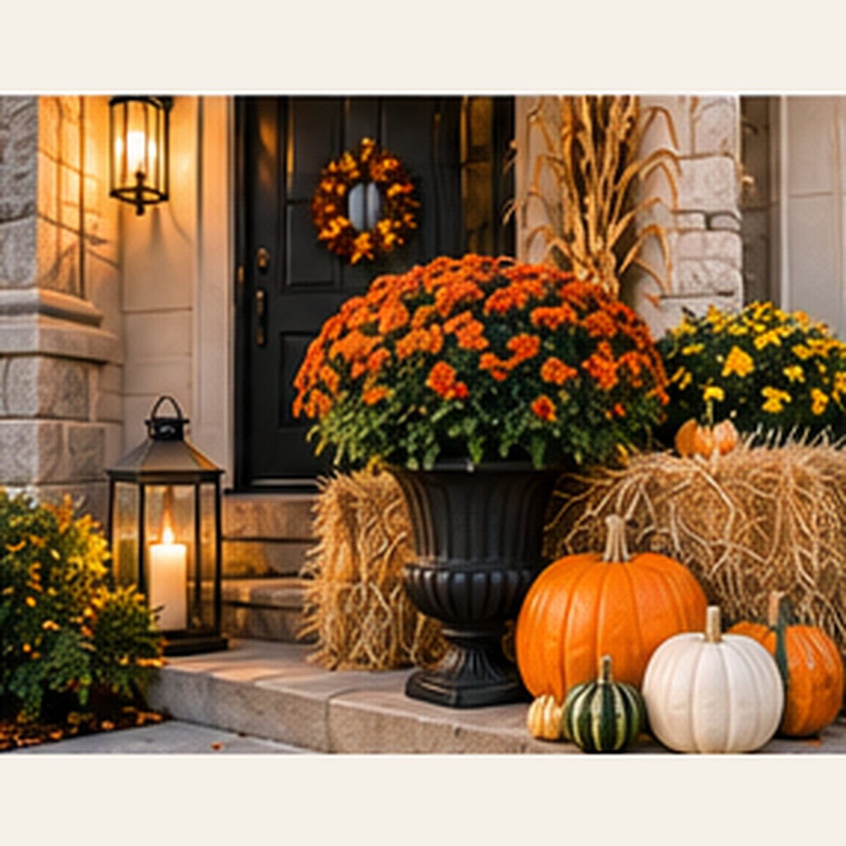 Autumn pumpkin porch display in the Niagara region