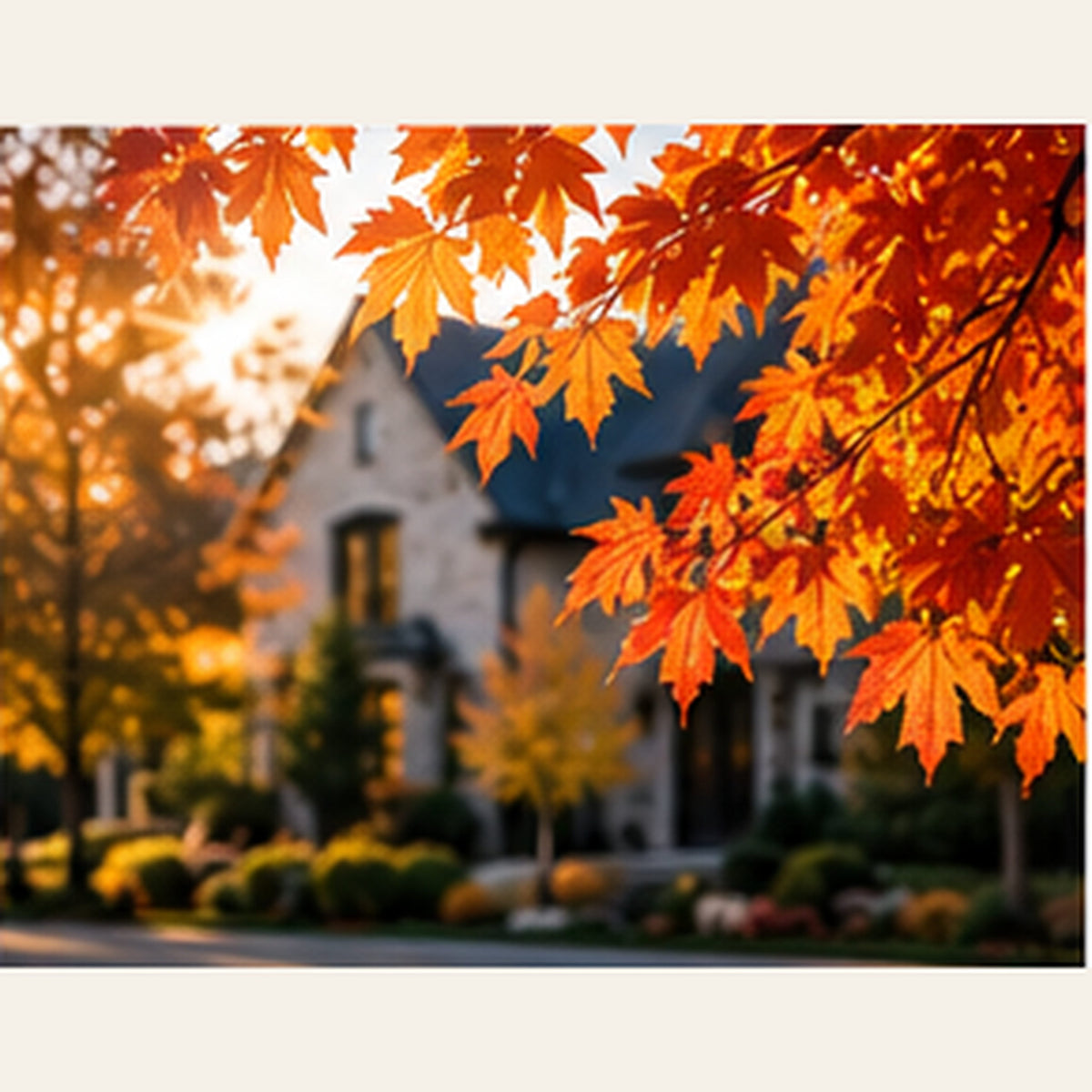 Uncarved pumpkins and seasonal details on a fall porch